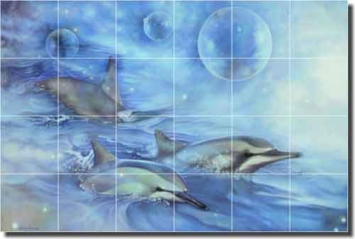Dolphins of the Dreamtime by Leslie Macon - Dolphin Fantasy Ceramic Tile Mural 25.5