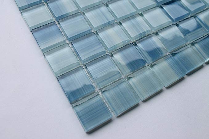 10 Square Feet - Blue Skies Hand Painted 1 x 1 Glass Mosaic Tiles for Kitchen Backsplash or Bathroom