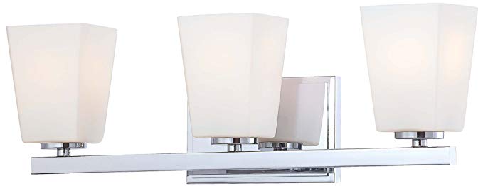 Minka Lavery Wall Light Fixtures 6543-77 City Square Reversible Glass Bath Vanity Lighting, 3 Light, 300 Watts, Chrome