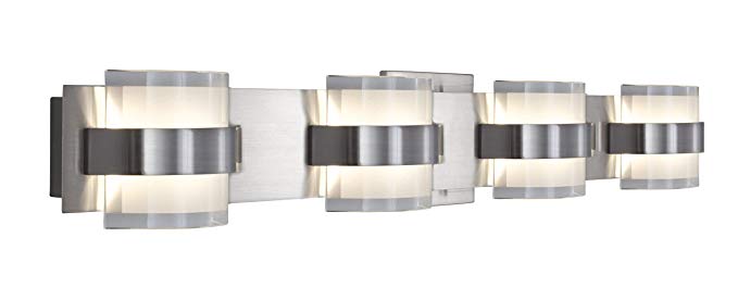 Rogue Decor 611190 Restraint 4-Light LED Bath Light - Polished Chrome Finish with Frosted and Clear Glass