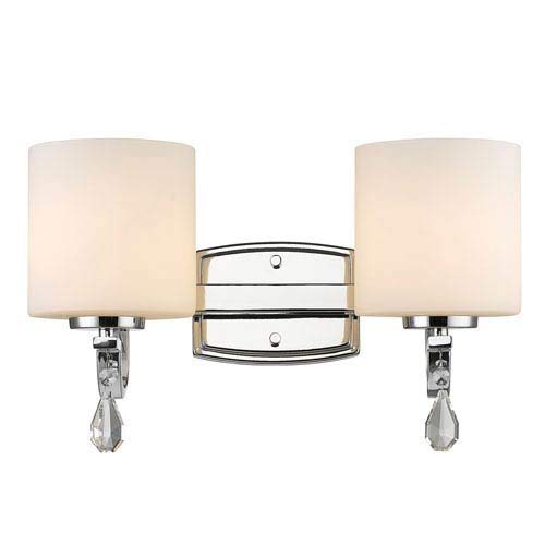 Golden Lighting 8037-BA2 CH-OP Evette - Two Light Bath Vanity, Chrome Finish with Opal Glass with Faceted Teardrop Crystal