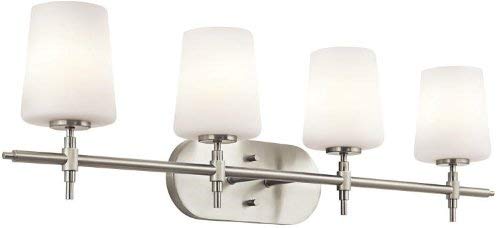 Kichler 45388NI Arvella 4-Light Vanity Fixture, Brushed Nickel Finish with Satin Etched Cased Opal Glass
