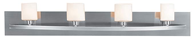 Brushed Steel / Opal Four Light Up Lighting 36In. Wide Bathroom Fixture From The Cosmos Collection