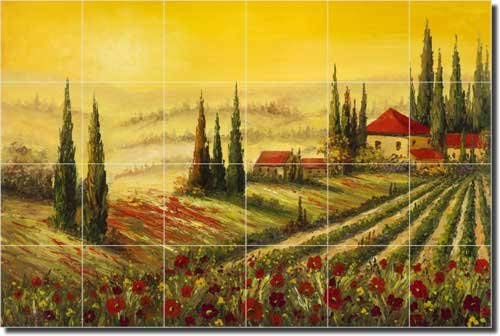 A New Day by C. H. Ching - Tuscan Landscape Ceramic Tile Mural 24