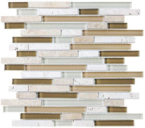 10 Sq Ft - Bliss Bamboo Stone and Glass Linear Mosaic Tiles - Kitchen Backsplash/Tub Surround