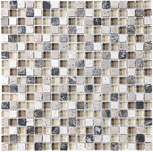30 Square Feet - Bliss Cappucino Stone and Glass Square Mosaic Tiles