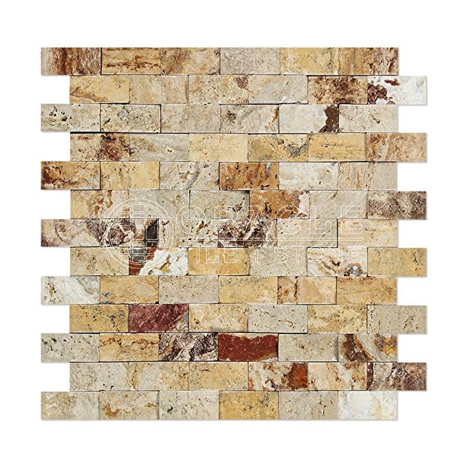 Valencia Travertine 1 X 2 Brick Mosaic Tile, Split-Faced (LOT of 50 SHEETS)