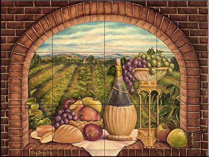 Ceramic Tile Mural - Tuscan Wine II - by Rita Broughton - Kitchen backsplash / Bathroom shower