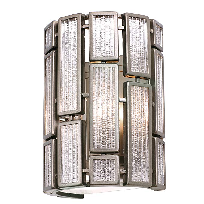 Varaluz 255W01NB Harlowe 1-Light Wall Sconce - Pewter Finish with Textured Ice Glass