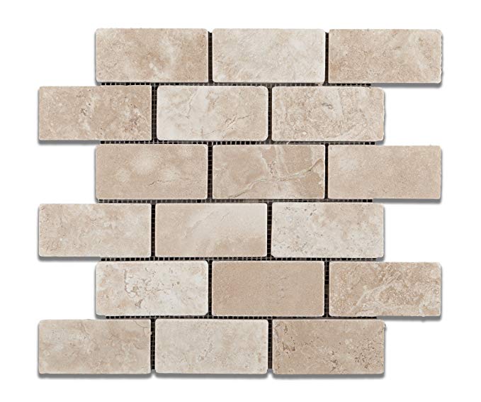 Durango Cream (Paredon) Travertine 2 X 4 Tumbled Brick Mosaic Tile - Lot of 50 Sheets