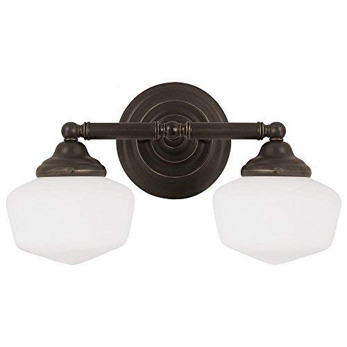 Academy Two Light Wall/Bath in Heirloom Bronze with Satin White Schoolhouse Glas