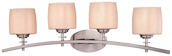 Minka Lavery Wall Light Fixtures 6184-84 Raiden Reversible Glass Bath Vanity Lighting, 4 Light, 400 Watts, Nickel