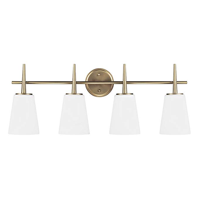 Sea Gull Lighting 4440404-848 Driscoll Four-Light Bathroom Light or Wall Light With Cased Opal Etched Glass, Satin Bronze Finish