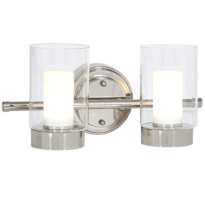 Polished Nickel Candle Light Fixture | Glass Surrounded LED Lighting Fixture | Vanity, Bedroom, or Bathroom | Interior Lighting Double Light