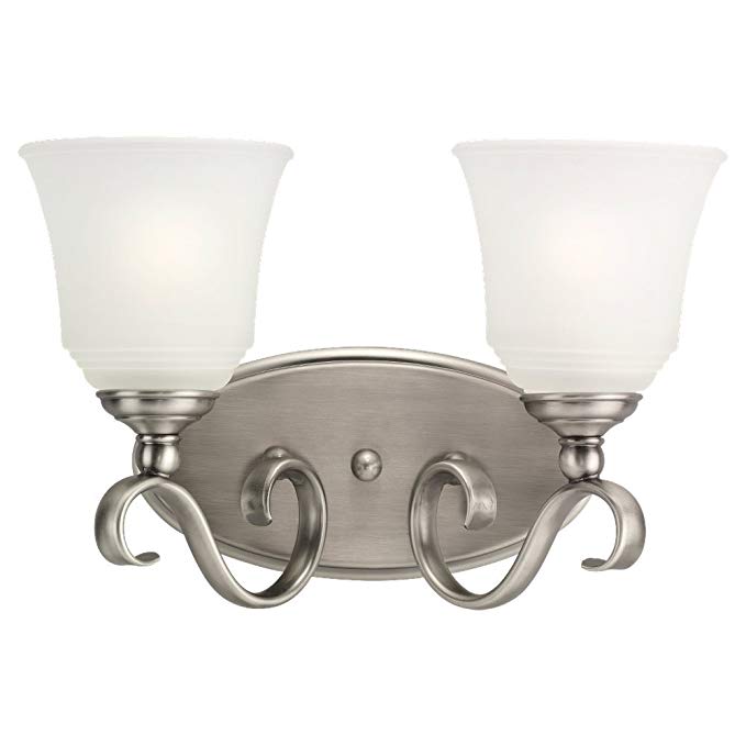 Sea Gull Lighting 44380-965 Bath Bar, Satin Etched Glass Shades and Antique Brushed Nickel, 2-Light