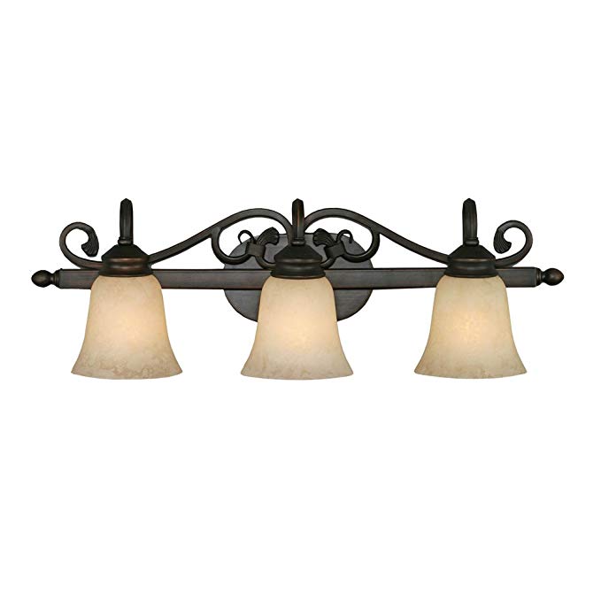 Golden Lighting 4074-3 RBZ 28-Inch W by 9-Inch H by 8-Inch E Belle Meade Three Light Vanity, Rubbed Bronze Finish