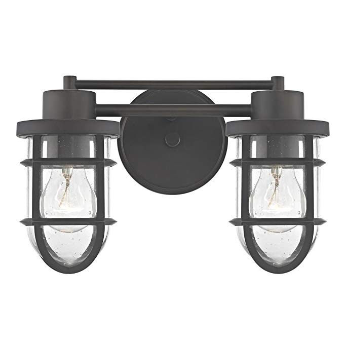 Seeded Glass Vanity Light with Bronze Cage 2 Lt