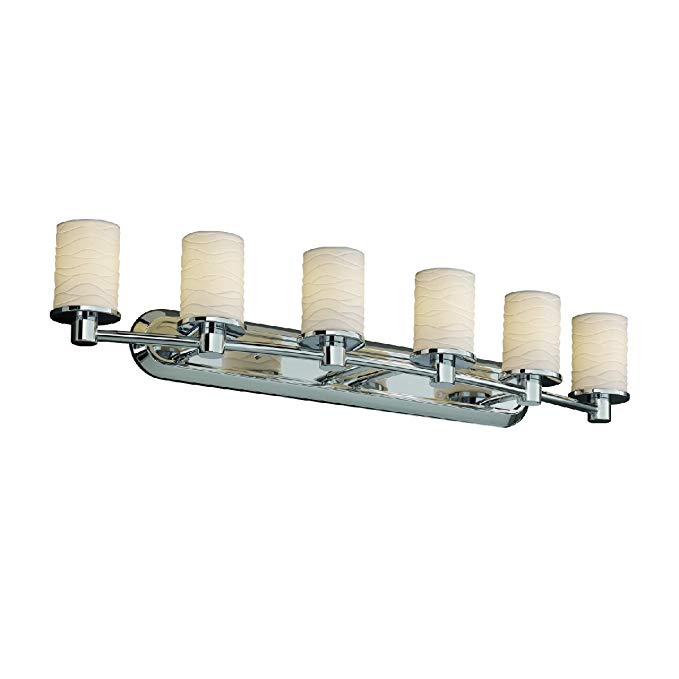 Justice Design Group - Limoges Collection - Rondo Bath Bar - Cylinder with Flat Rim - Polished Chrome Finish with Waves Shade