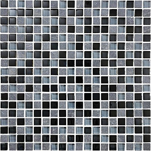 30 Square Feet - Bliss Black Timber Stone and Glass Square Mosaic Tiles