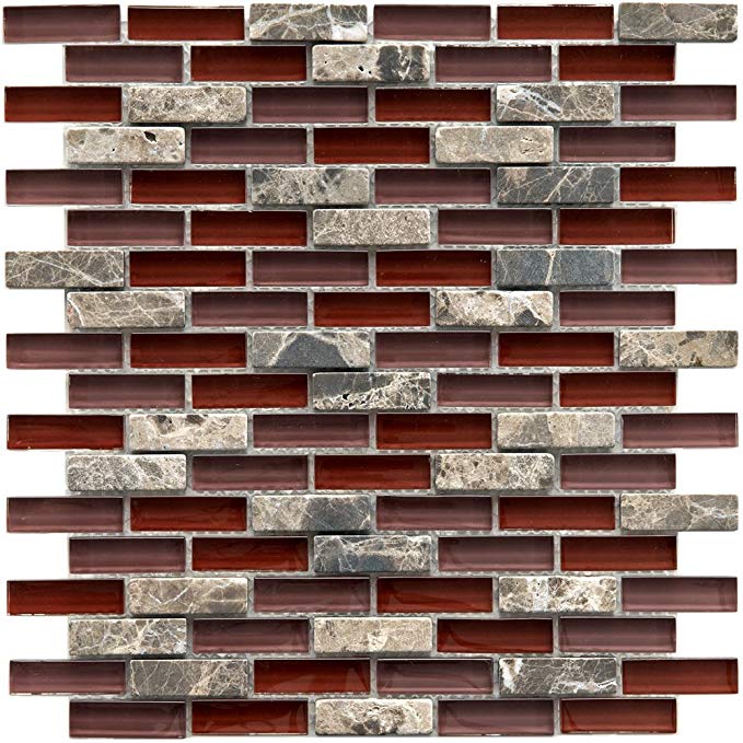 Sierra Subway Bordeaux 11 3/4 x 11 3/4 Inch Glass and Stone Mosaic Wall Tile (10 Pcs/9.6 Sq. Ft. Per Case, $1 Standard Shipping)