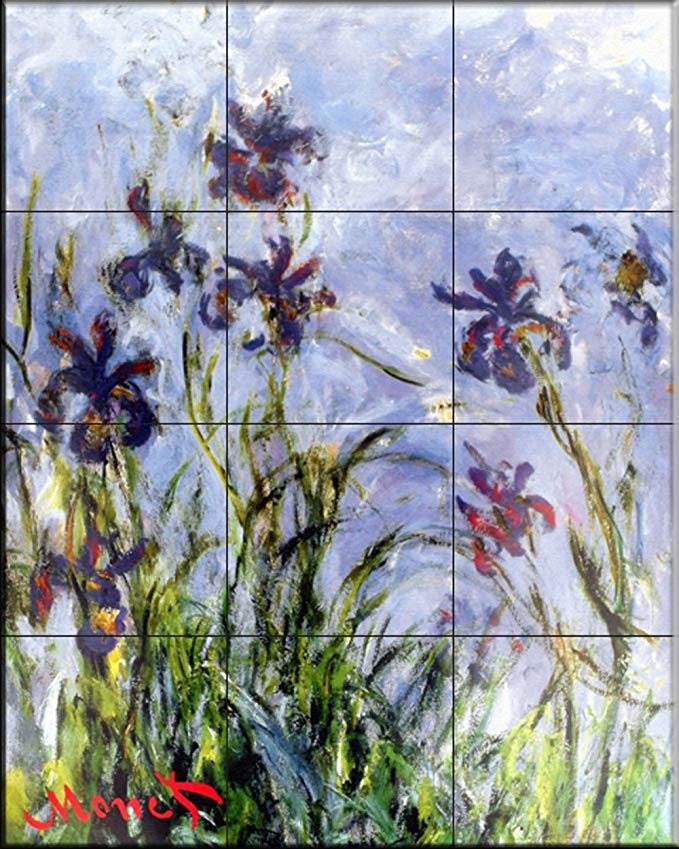Ceramic Tile Mural - Irises - by Claude Monet - Kitchen backsplash / Bathroom shower