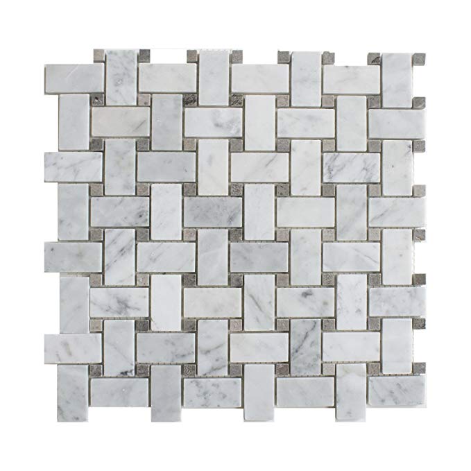 Carrara White Marble Mosaic Tile, CWMM1WEA+G-P, Chip Size 1