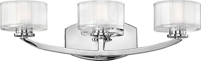 Hinkley 5593CM-LED, Meridian Glass Wall Sconce Lighting, 3 Light LED, Chrome