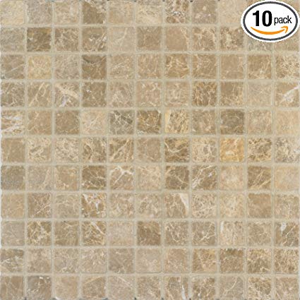 Arizona Tile 12 by 12-Inch Mosaic made from 1 by 1-Inch Tumbled Marble Tiles, Emperador Light, 10-Pack