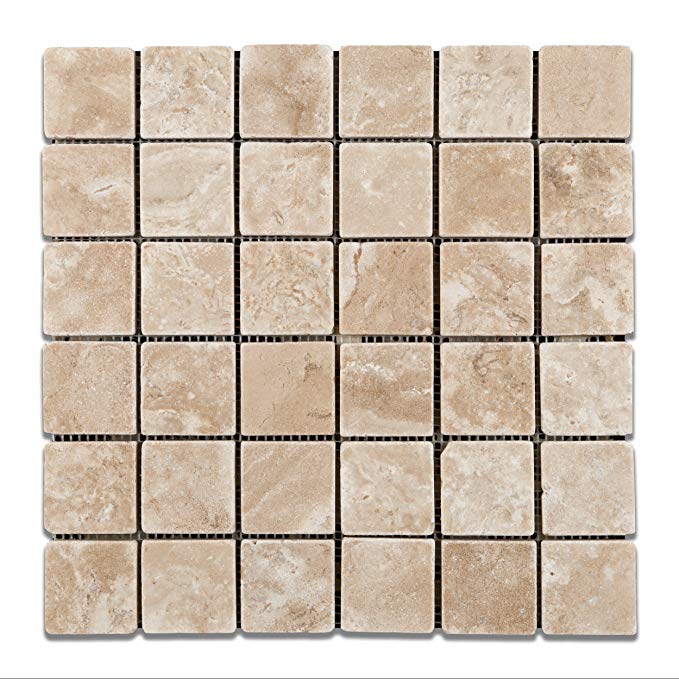 Durango Cream (Paredon) Travertine 2 X 2 Tumbled Mosaic Tile - Lot of 50 Sheets