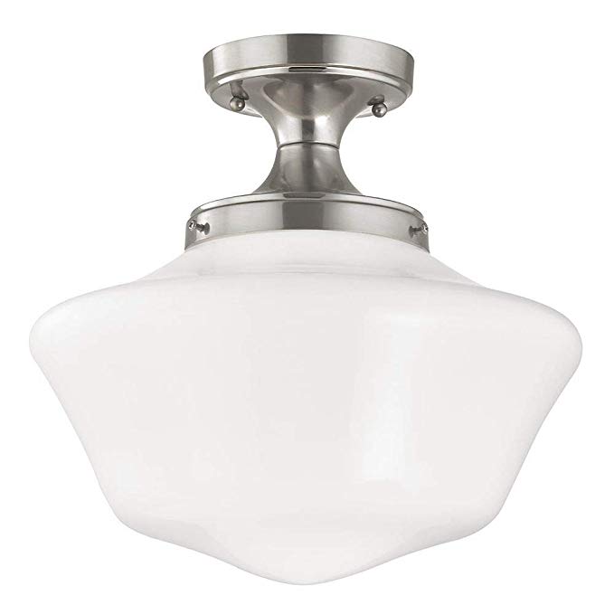 14-Inch Wide Schoolhouse Ceiling Light in Satin Nickel Finish