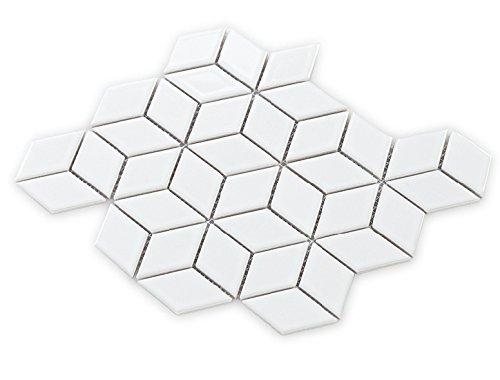 3D Glossy Finish Ceramic Subway White Tile Shower Wall Kitchen Backsplash Diamond Shape design- EO38021 (Box of 10.76 sq ft)