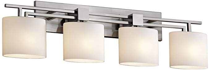 Justice Design Group Fusion 4-Light Bath Bar - Brushed Nickel Finish with Opal Artisan Glass Shade