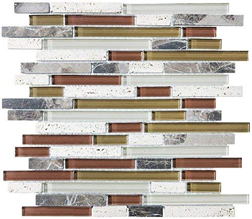 30 Square Feet - Bliss Cabernet Stone and Glass Linear Mosaic Tiles