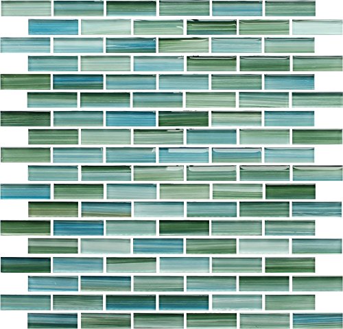 10 Sq Ft - Rip Curl Green and Blue Hand Painted Glass Mosaic Subway Tiles