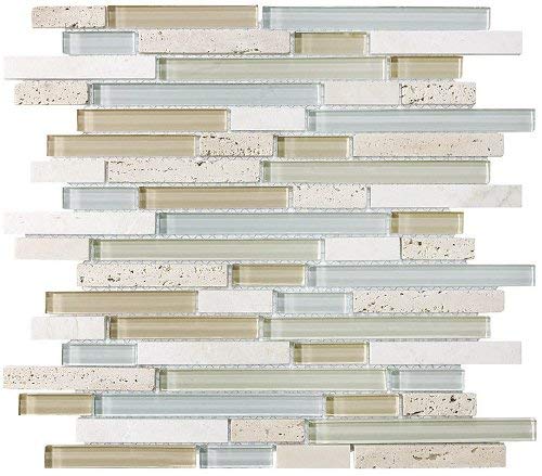 10 Sq Ft - Bliss Spa Stone and Glass Linear Mosaic Tiles - bathroom walls/ kitchen backsplash