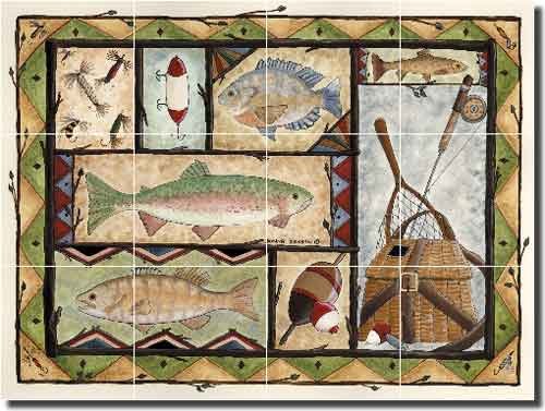 Fishing Lodge Art Ceramic Tile Mural Backsplash 24