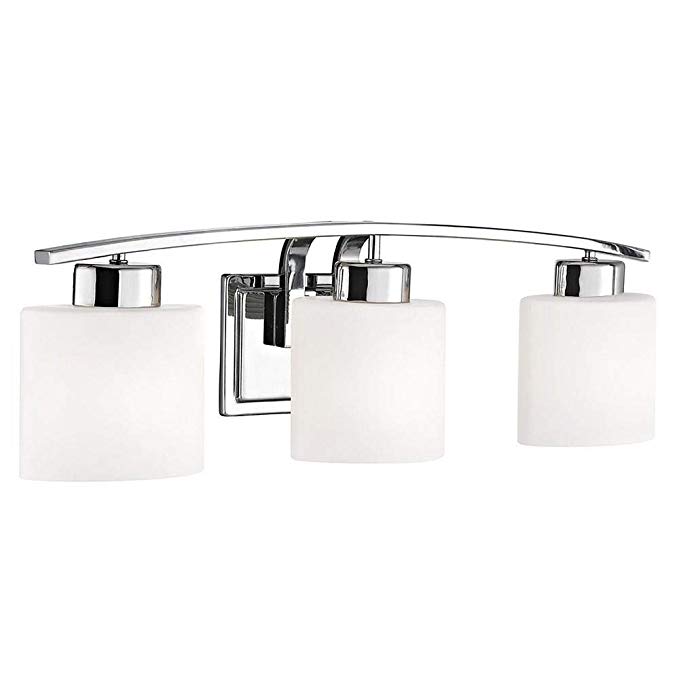 Chrome Bathroom Wall Light with White Oval Glass - Three Lights
