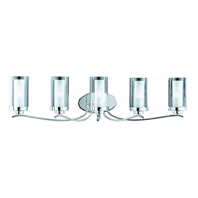 Triarch 25245 Cylindique Collection 5-Light Vanity Fixture, Chrome Finish with Double Clear and Frosted Glass Shades