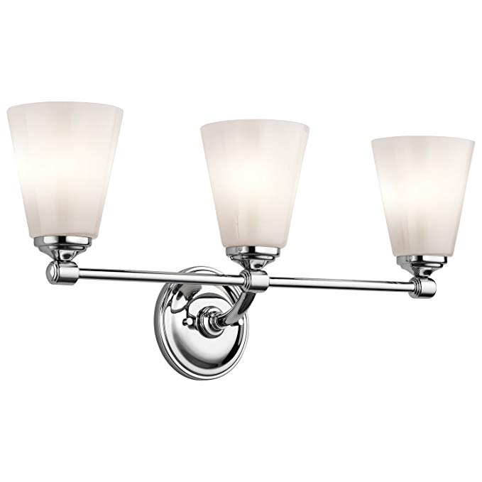 Kichler 45519CH Ashbrook 3LT Vanity Fixture, Chrome Finish with White Cased Opal Glass Shade