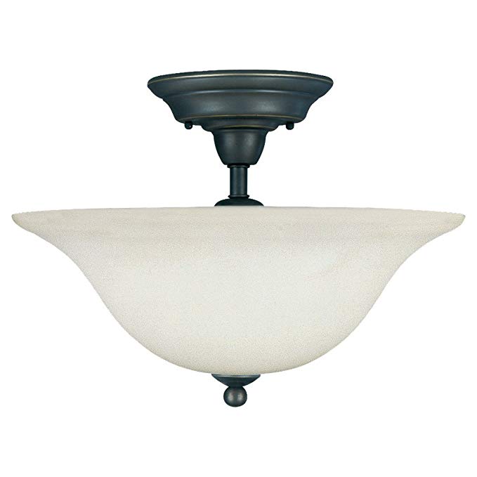 Sea Gull Lighting 75061-782 3-Light Sussex Close-to-Ceiling Fixture, Satin Etched Glass and Heirloom Bronze
