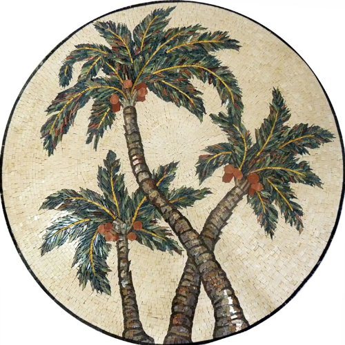 Palm Marble Mosaic Medallion Floor Wall Table Tile, 48