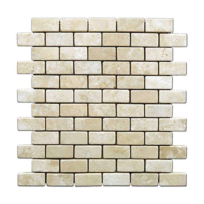Durango Cream 1 X 2 Tumbled Travertine Brick Mosaic Tile - Lot of 50 sq .ft.