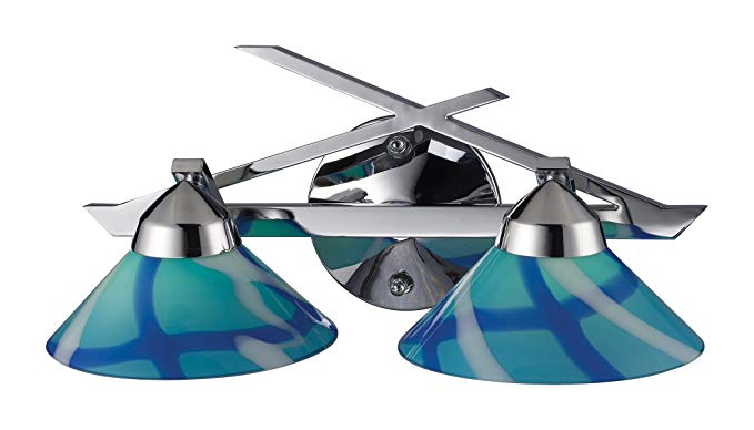 Elk 1471/2CAR 2-Light Wall Bracket In Polished Chrome and Caribbean Glass