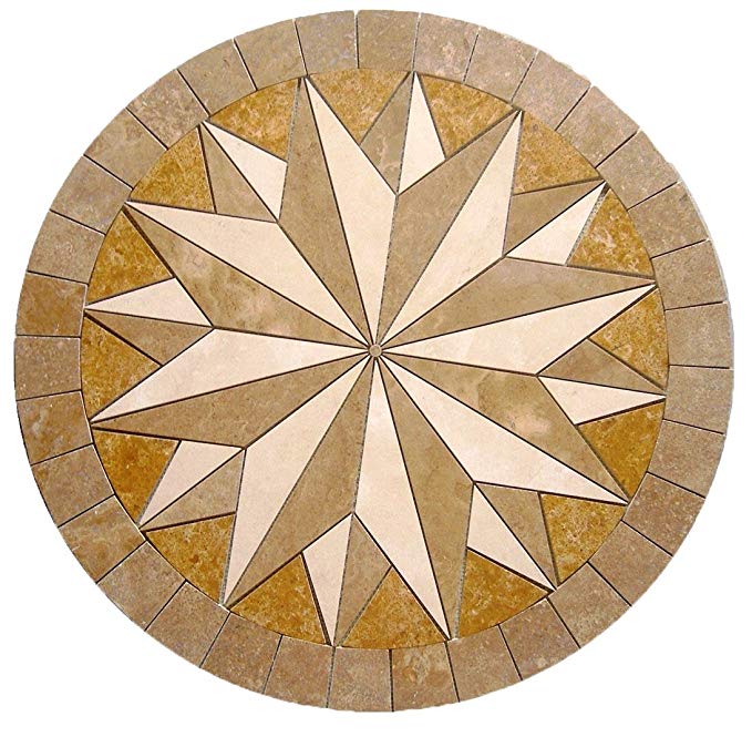 Tile Floor Medallion Marble Mosaic Gold Multi Star Design 36