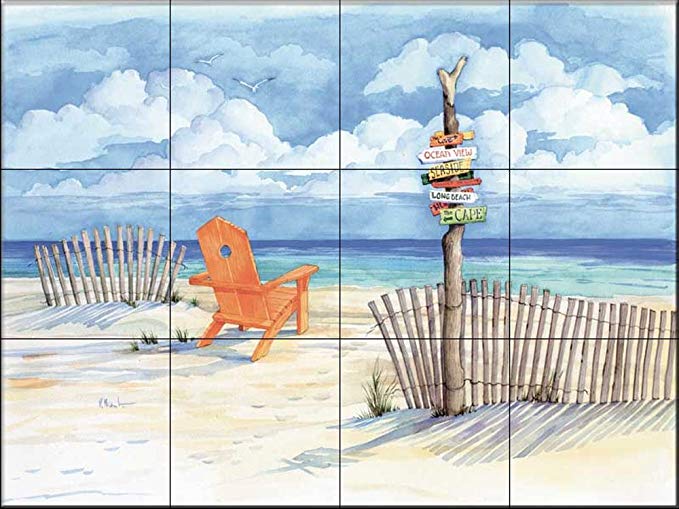 Ceramic Tile Mural - Beach Signs-Oceanview- by Paul Brent - Kitchen backsplash / Bathroom shower