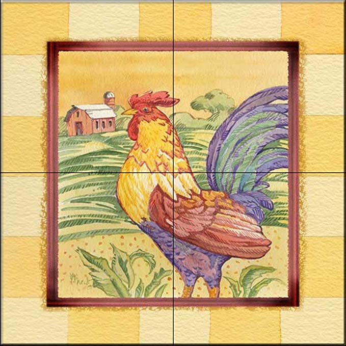 Ceramic Tile Mural - Farmhouse Rooster - by Paul Brent - Kitchen backsplash / Bathroom shower