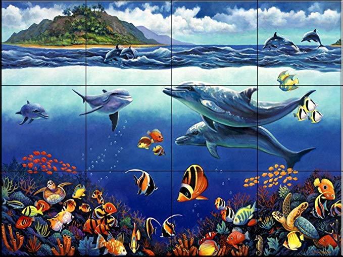 Ceramic Tile Mural - Reef Serenade - by John Zaccheo - Kitchen backsplash/Bathroom shower