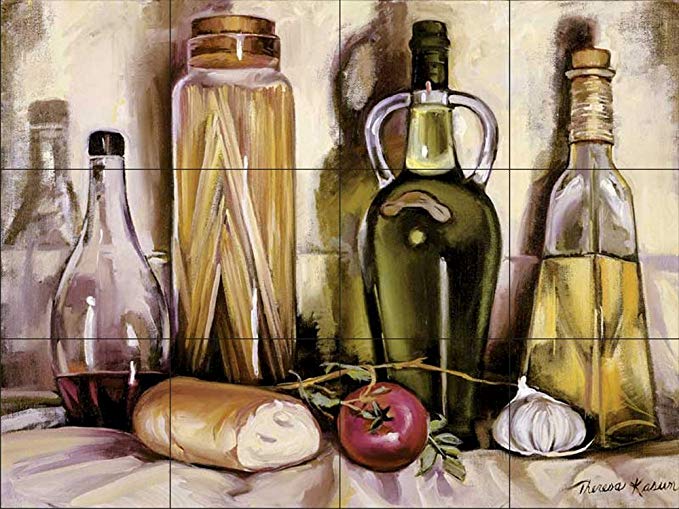 Ceramic Tile Mural - Pasta and Olive Oil - by Theresa Kasun - Kitchen backsplash/Bathroom shower