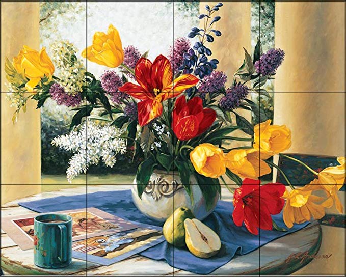 Ceramic Tile Mural - Spring Bouquet 1 - by Robin Anderson - Kitchen backsplash / Bathroom shower