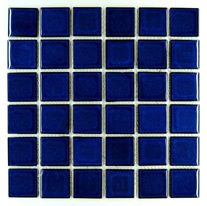 Premium Quality Cobalt Blue Porcelain Square Mosaic Tile Shiny Look 2x2 Inch (Box of 21.76 Sq Ft)